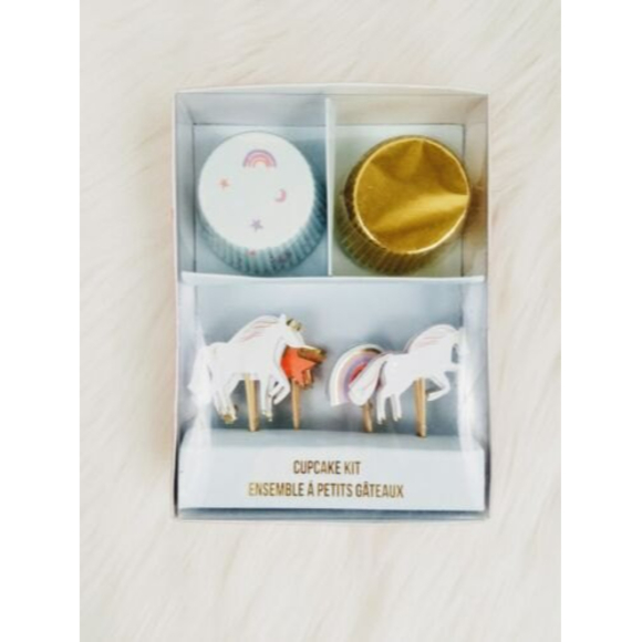 Meri Meri Unicorn cupcake toppers paper liners baking cups rainbow stars 24 ct - Picture 2 of 2